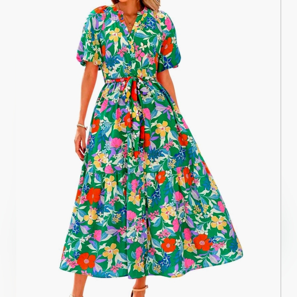 NWT Floral Print Maxi Dress with Belt